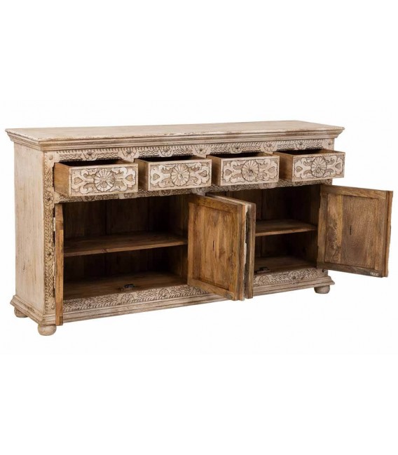 Aparador tallado artesanalmente en madera maciza con acabado patinado. 2