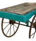 Carro expositor vintage madera azul con ruedas metálicas envejecidas. 2