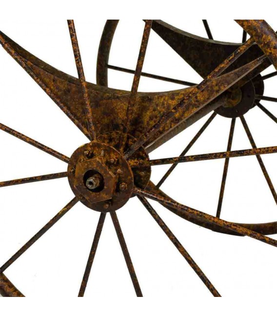 Carro expositor vintage madera azul con ruedas metálicas envejecidas. 5