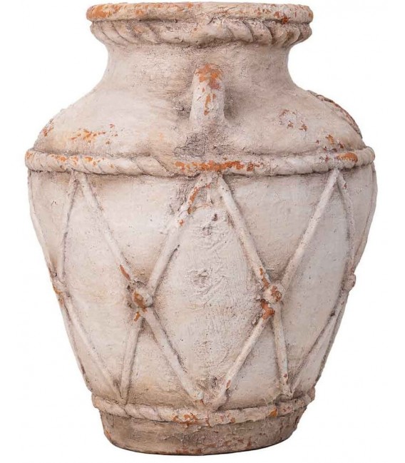 Jarrón decorativo crema con relieve clásico en acabado envejecido. 2
