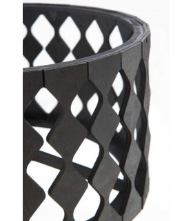 Lámpara sobremesa de metal negro con pantalla en contrachapado negro. 1