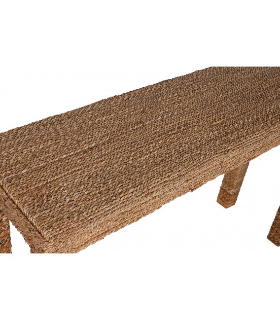 Consola de entrada boho de madera maciza y fibra natural trenzada. 2