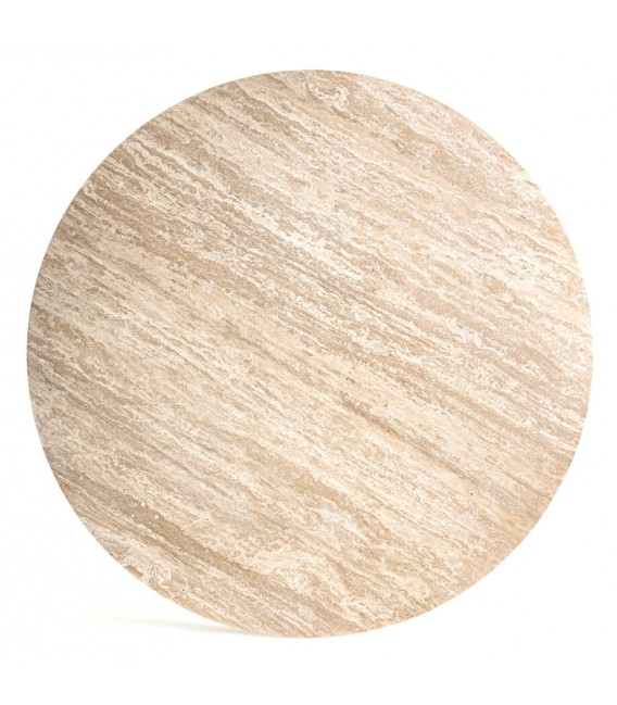 Mesa comedor redonda XL art decó base acero y tapa travertino. 2