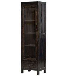 Vitrina pequeña boho de madera maciza con puerta de cristal negra. Mdmhogar