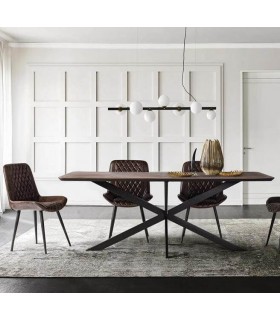 Mesa comedor rectangular industrial teca reciclada con pie negro. Mdmhogar