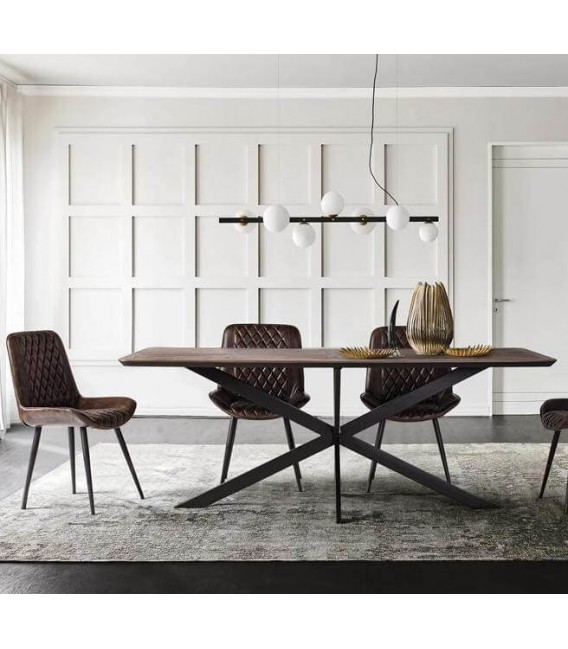 Mesa comedor rectangular industrial teca reciclada con pie negro. Mdmhogar