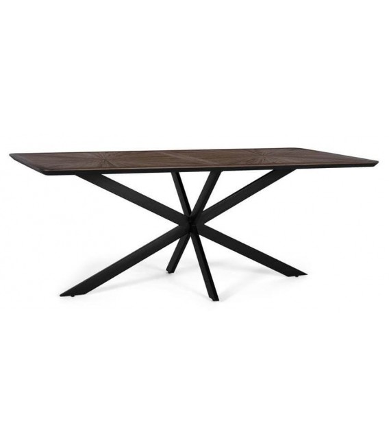 Mesa comedor rectangular industrial teca reciclada con pie negro.