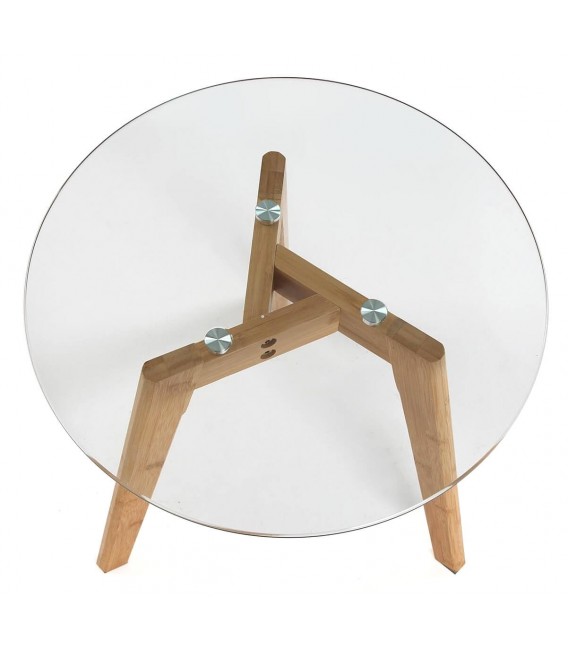 Mesita redonda de bambú y cristal templado, estilo nórdico elegante. 2