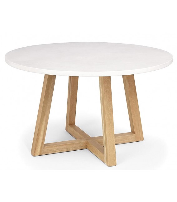 Mesa redonda 140 cm estilo nórdico en microcemento y madera de mango.  Mdmhogar