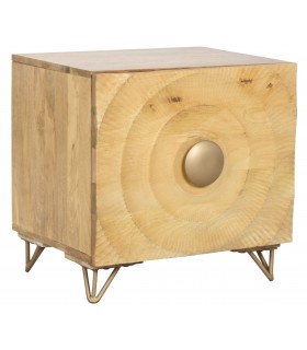 Mesita art decó de mango natural con puerta y detalles dorados. Mdmhogar