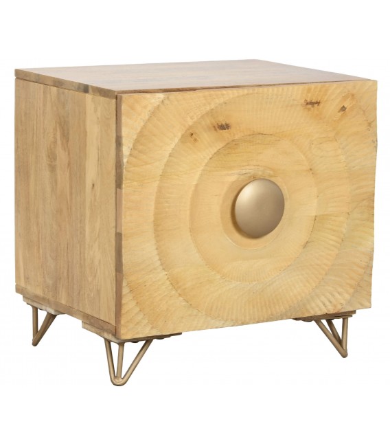 Mesita art decó de mango natural con puerta y detalles dorados. Mdmhogar