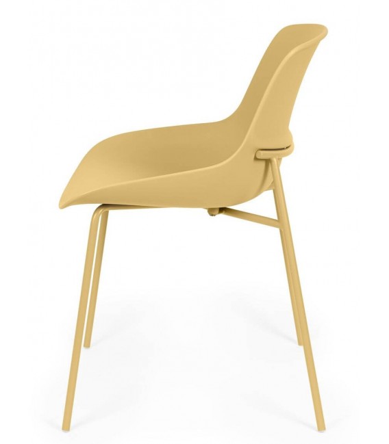 Silla de comedor estilo nórdico crema en metal y polipropileno. 1