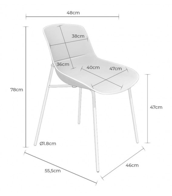 Silla de comedor estilo nórdico crema en metal y polipropileno. 6