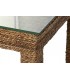 Mesa de centro boho con tapa de cristal y cuerpo de fibra natural. 2