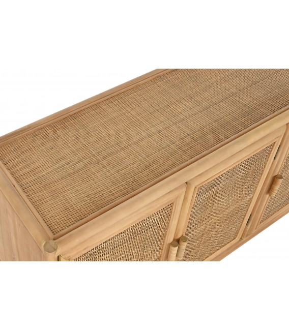 Aparador boho madera natural puertas de ratán y tiradores de bambú. 5