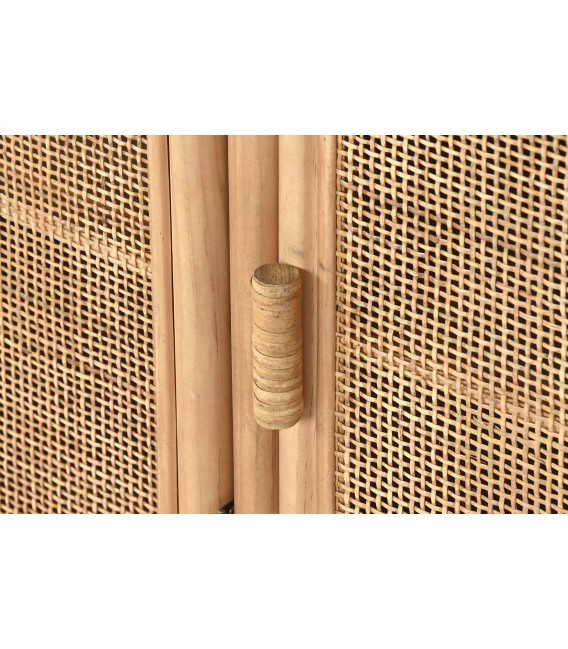 Aparador boho madera natural puertas de ratán y tiradores de bambú. 6