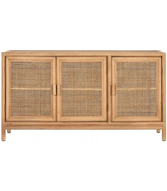 Aparador boho madera natural puertas de ratán y tiradores de bambú. 2