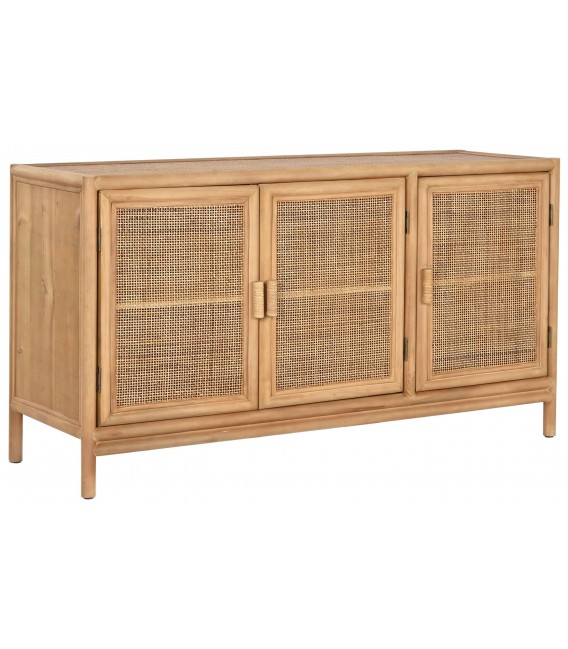 Aparador boho madera natural puertas de ratán y tiradores de bambú. 1