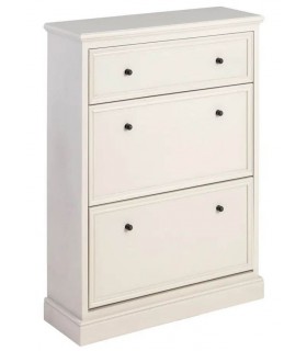 Zapatero romántico gris claro con 2 puertas y cajón, acabado elegante.