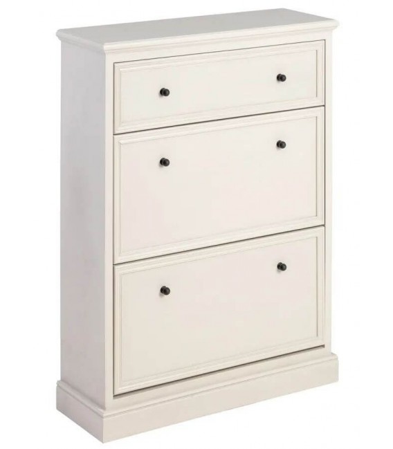 Zapatero romántico gris claro con 2 puertas y cajón, acabado elegante.