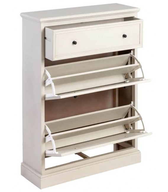 Zapatero romántico gris claro con 2 puertas y cajón, acabado elegante. 1