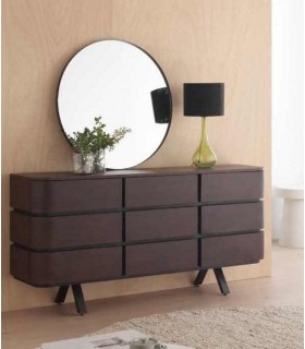 Espejo redondo de metal negro mate, estilo industrial elegante.