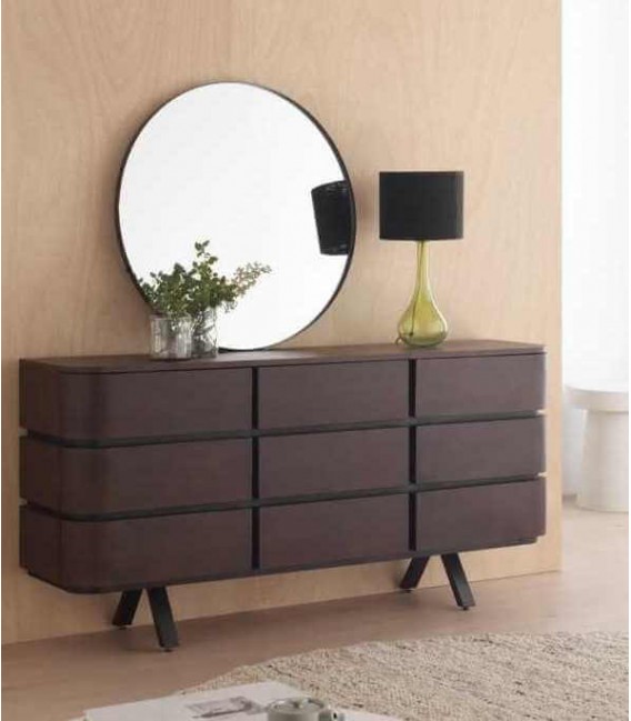 Espejo redondo de metal negro mate, estilo industrial elegante.