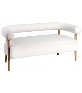 Sofá 2 plazas estilo moderno con bouclé blanco y madera natural. Mdmhogar
