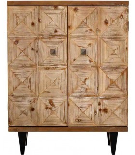 Taquillón rústico con puertas decoradas patas negras tiradores oro. 1