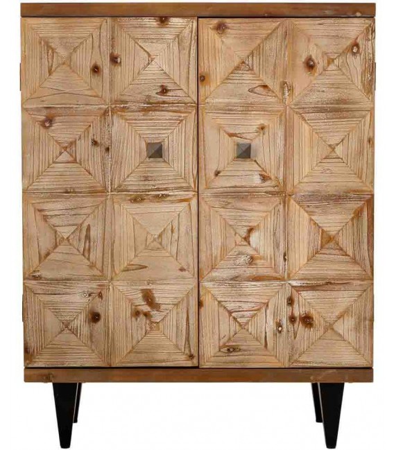 Taquillón rústico con puertas decoradas patas negras tiradores oro. 1