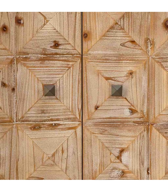 Taquillón rústico con puertas decoradas patas negras tiradores oro. 5