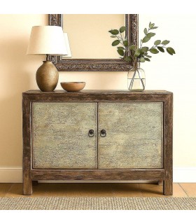 Taquillón oriental antiguo negro y turquesa con puertas decapadas. Mdmhogar