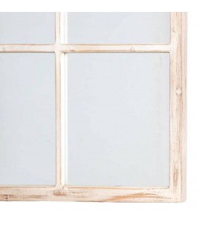 Espejo ventana rectangular en madera blanca rozada estilo boho. 1