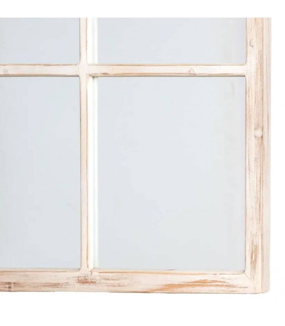 Espejo ventana rectangular en madera blanca rozada estilo boho. 1