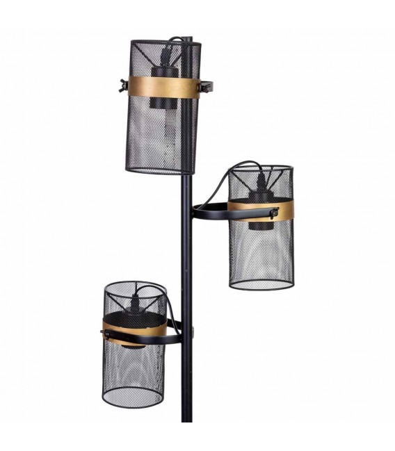 Lámpara de pie negra y dorada con 3 focos orientables metálicos. 1