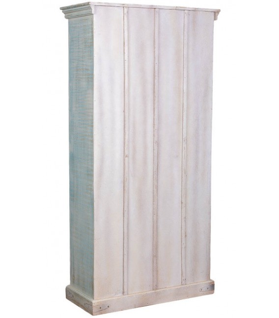 Vitrina étnica de madera tallada blanca con cristal y pátina azul. 3