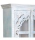 Vitrina étnica de madera tallada blanca con cristal y pátina azul. 4