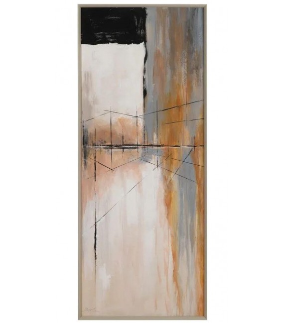 Set 2 cuadros abstractos pintados a mano con marco de pino natural. 1