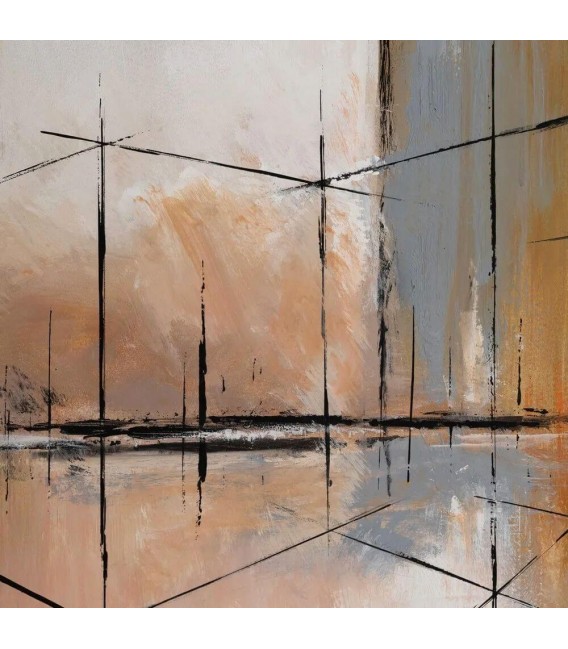 Set 2 cuadros abstractos pintados a mano con marco de pino natural. 3