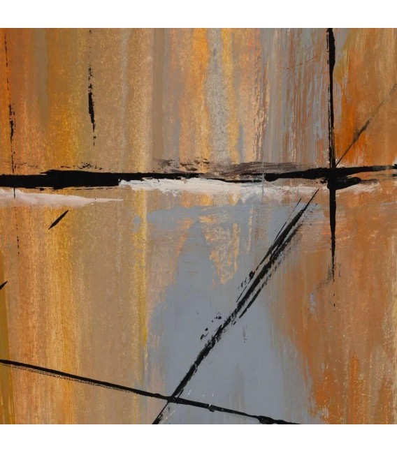 Set 2 cuadros abstractos pintados a mano con marco de pino natural. 4