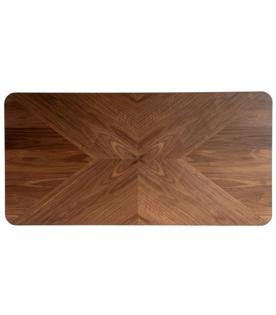 Mesa de comedor fija industrial con tapa efecto nogal y patas negras. 2