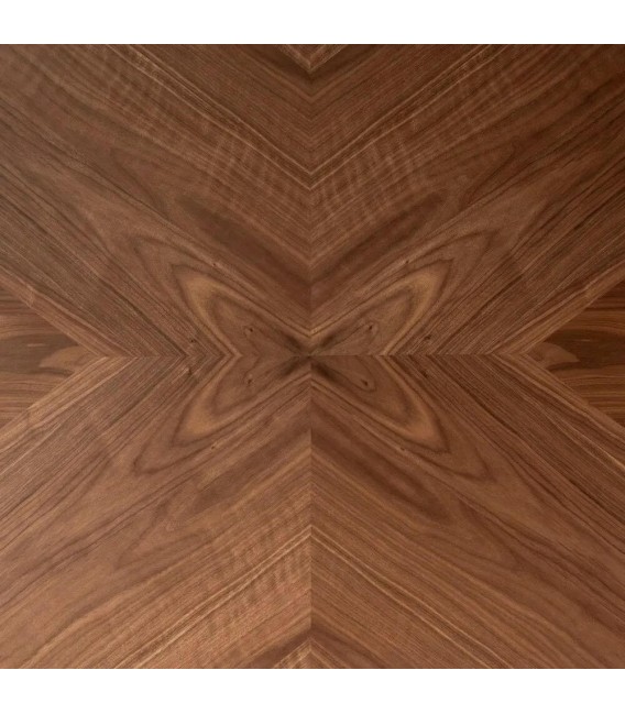 Mesa de comedor fija industrial con tapa efecto nogal y patas negras. 5