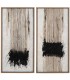 Set de 2 cuadros abstractos pintados a mano con marco natural y negro.