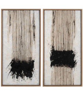 Set de 2 cuadros abstractos pintados a mano con marco natural y negro.