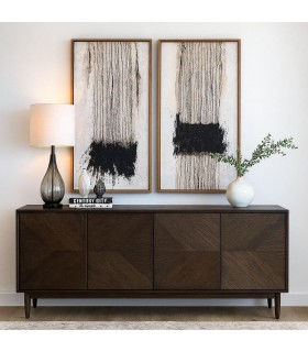 Set de 2 cuadros abstractos pintados a mano con marco natural y negro. Mdmhogar