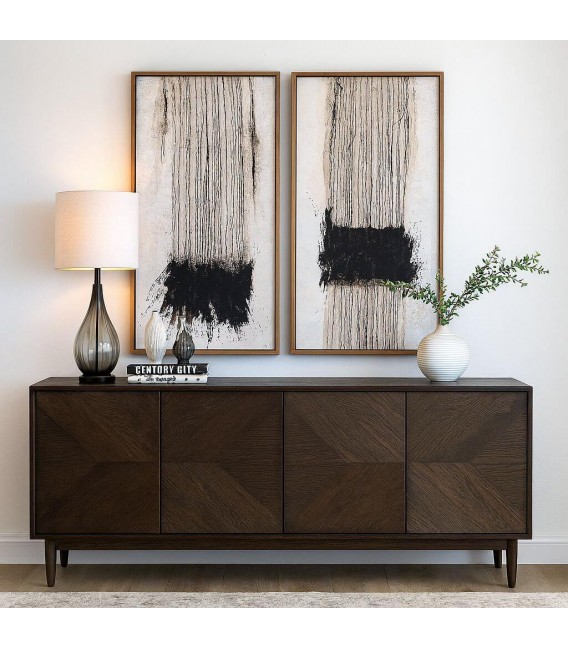 Set de 2 cuadros abstractos pintados a mano con marco natural y negro. Mdmhogar