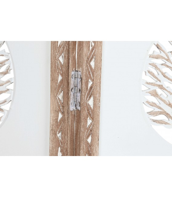 Biombo de madera tallada natural y blanco con estilo étnico artesanal. 3