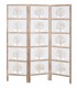 Biombo de madera tallada natural y blanco con estilo étnico artesanal.
