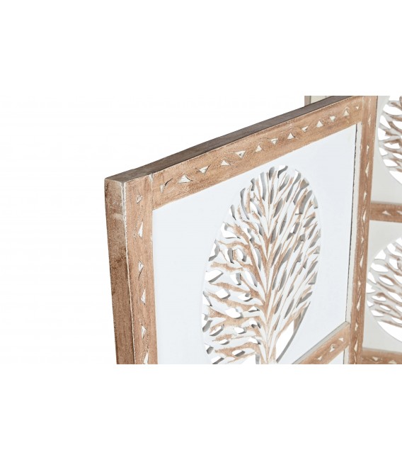 Biombo de madera tallada natural y blanco con estilo étnico artesanal. 2