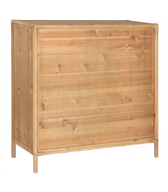 Taquillón boho con puertas de ratán y estructura de madera natural. 3